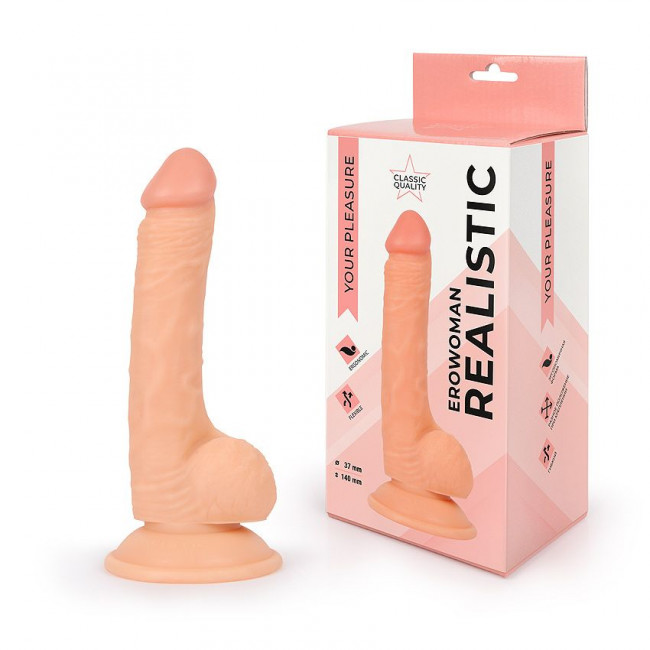 Реалистичный телесный фаллоимитатор Erowoman, Bior toys