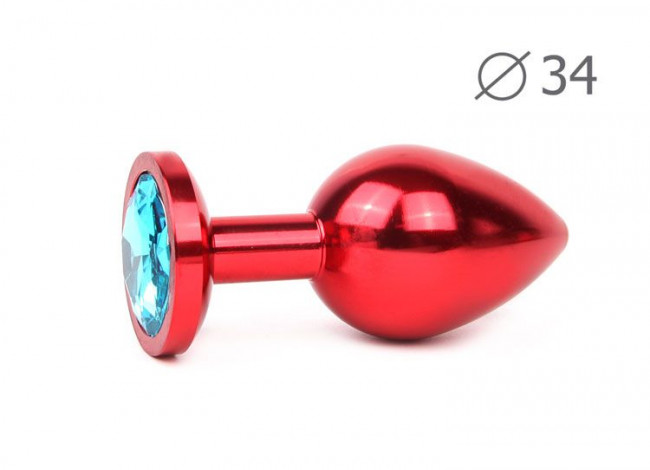 Коническая красная анальная втулка с голубым кристаллом - 8,2 см. , Anal Jewelry Plug Коническая красная анальная втулка с голубым кристаллом - 8,2 см. , Anal Jewelry Plug