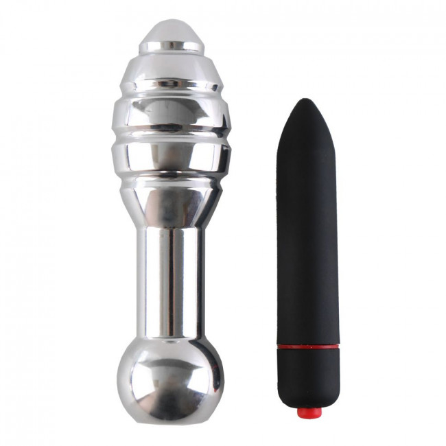 Серебристая анальная пробка OH T1 с рёбрышками и вибрацией - 11,5 см., DIOGOL Серебристая анальная пробка OH T1 с рёбрышками и вибрацией - 11,5 см., DIOGOL