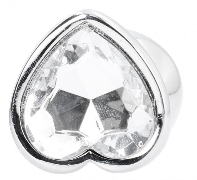 Серебристая анальная пробка Love Heart Diamond Plug с прозрачным кристаллом - 9,4 см.