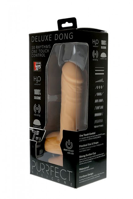Вибратор-реалистик с кнопкой на стволе PURRFECT SILICONE DELUXE ONE TOUCH 7INCH - 18 см., Dream Toys