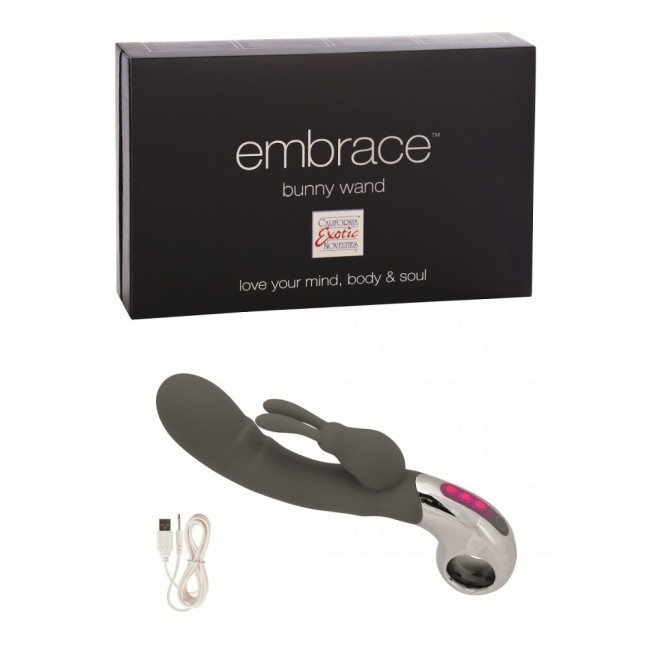 Серый вибратор Embrace Bunny Wand - 21 см., California Exotic Novelties Серый вибратор Embrace Bunny Wand - 21 см., California Exotic Novelties