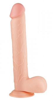Большой реалистичный фаллоимитатор на присоске с мошонкой FLESHXL - 28 см., Dream Toys