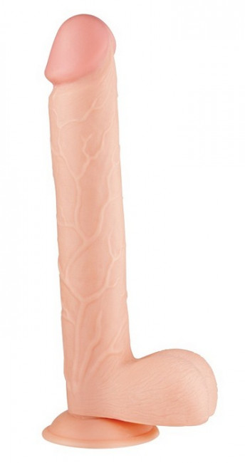 Большой реалистичный фаллоимитатор на присоске с мошонкой FLESHXL - 28 см., Dream Toys