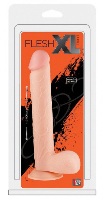 Большой реалистичный фаллоимитатор на присоске с мошонкой FLESHXL - 28 см., Dream Toys