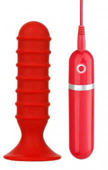 Красный анальный вибратор с рёбрышками - 13 см., Dream Toys