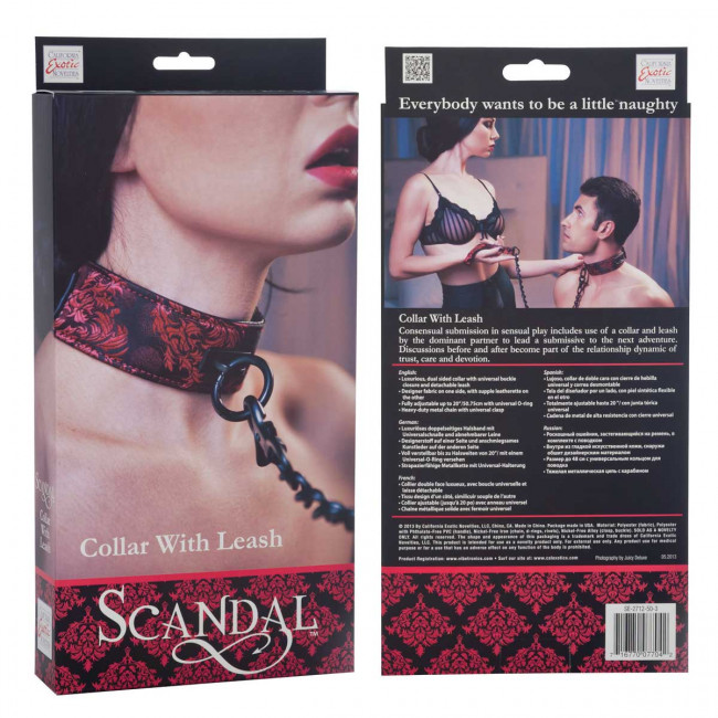 Атласный ошейник с цепью Scandal Collar with Leash, California Exotic Novelties