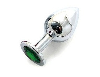 Анальная пробка BUTT PLUG Large с изумрудным кристаллом - 9,5 см., Anal Jewelry Plug