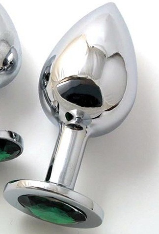 Анальная пробка BUTT PLUG Large с изумрудным кристаллом - 9,5 см., Anal Jewelry Plug