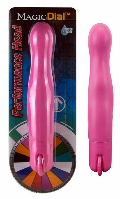 Розовый вибромассажёр с поворотным колёсиком Magic Dial - 19,5 см., Seven Creations