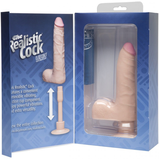 Телесный вибромассажер The Realistic Cock ULTRASKYN Vibrating 7” Slim - 22,1 см., Doc Johnson