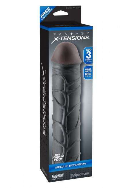 Чёрная удлиняющая насадка MEGA 3 EXTENSION - 22,8 см., Pipedream