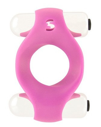 Розовое эрекционное кольцо Double Vibrating Endless Cockring с 2 вибропулями, Shots Media BV