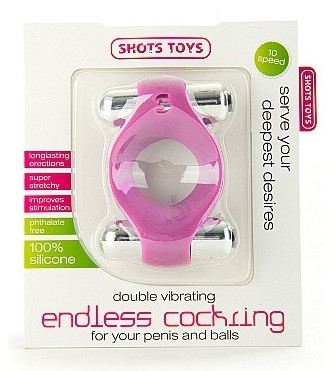 Розовое эрекционное кольцо Double Vibrating Endless Cockring с 2 вибропулями, Shots Media BV