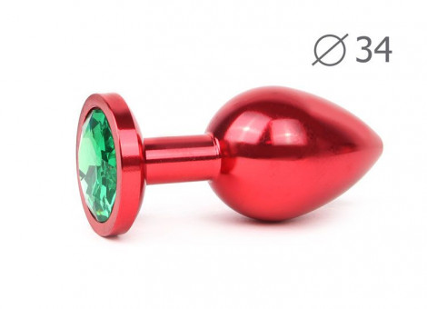 Коническая красная анальная втулка с зеленым кристаллом - 8,2 см. , Anal Jewelry Plug