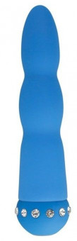 Голубой вибратор WAVY WAND со стразами - 14 см.