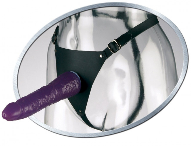 Фиолетовый женский страпон Leather Strap On Satisfy-Her - 19 см., Pipedream Фиолетовый женский страпон Leather Strap On Satisfy-Her - 19 см., Pipedream