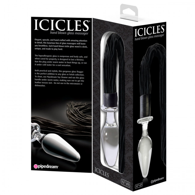 Прозрачная стеклянная анальная пробка Icicles №49 с хвостом, Pipedream
