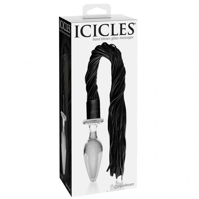 Прозрачная стеклянная анальная пробка Icicles №49 с хвостом, Pipedream