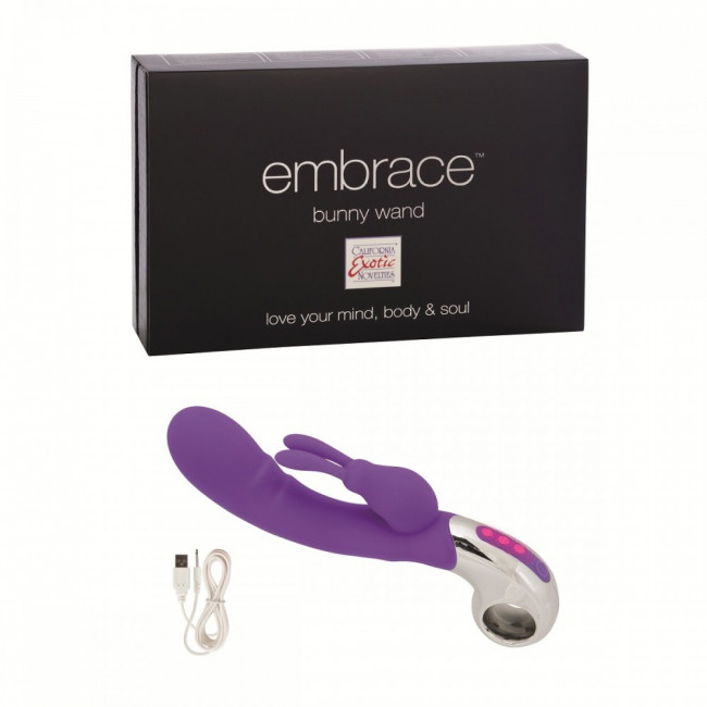 Фиолетовый вибратор Embrace Bunny Wand - 21 см., California Exotic Novelties Фиолетовый вибратор Embrace Bunny Wand - 21 см., California Exotic Novelties