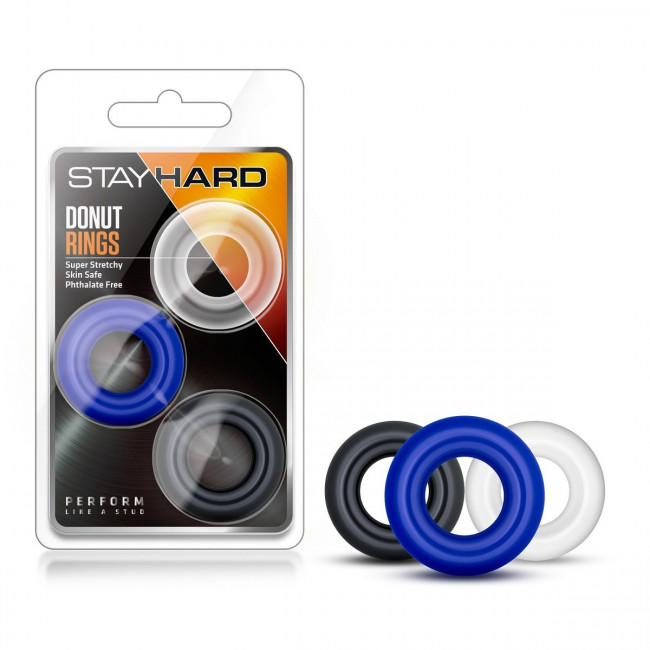 Набор из 3 разноцветных колец Stay Hard Donut Rings, Blush Novelties