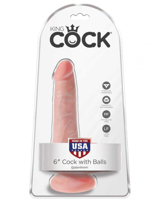 Телесный фаллоимитатор с мошонкой и присоской 6" Cock with Balls - 17,8 см., Pipedream