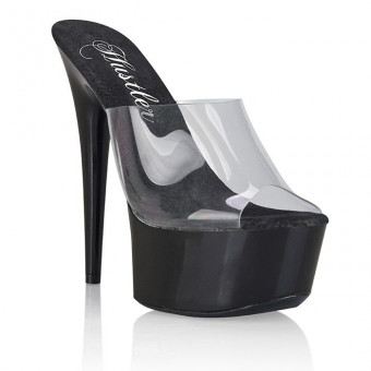 Прозрачные сабо на черной платформе Clear Black, Hustler Shoes
