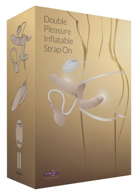 Женский страпон DOUBLE VIBRATING STRAP-ON с вагинальной пробкой - 17 см., Seven Creations