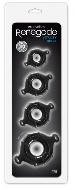 Набор черных эрекционных колец Vitality Rings разного диаметра, NS Novelties