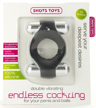 Чёрное эрекционное кольцо Double Vibrating Endless Cockring с вибрацией, Shots Media BV Чёрное эрекционное кольцо Double Vibrating Endless Cockring с вибрацией, Shots Media BV