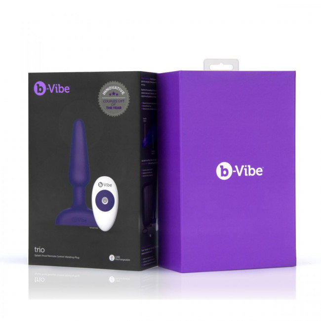 Фиолетовая анальная вибропробка с 3 источниками вибрации TRIO REMOTE CONTROL PLUG  PURPLE - 13,5 см., b-Vibe