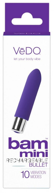 Фиолетовая вибропуля VeDO Bam Mini - 9,5 см., VeDO