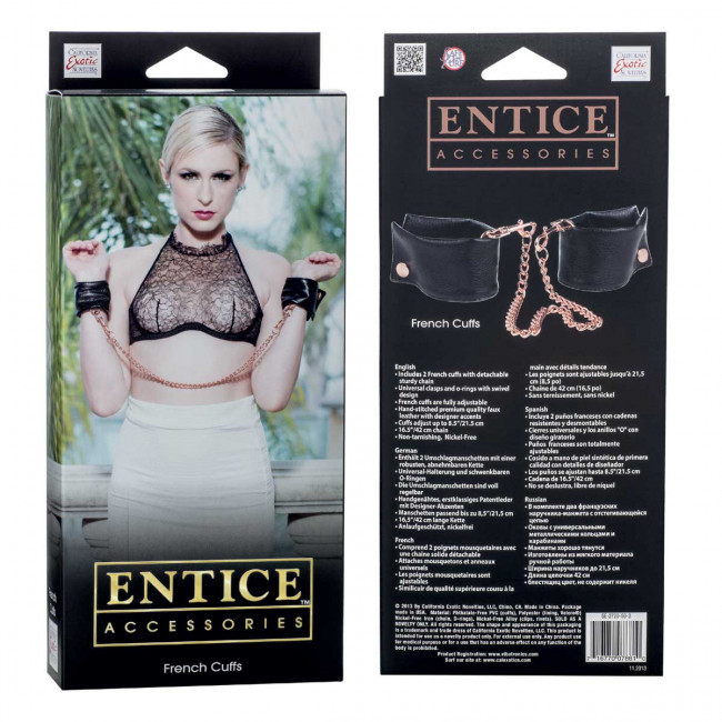 Черные мягкие наручники Entice French Cuffs с цепью, California Exotic Novelties
