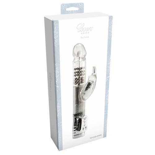 Прозрачный вибратор RABBIT LOVERS BREED RICHARD с клиторальным зайчиком - 28 см., Toyz4lovers