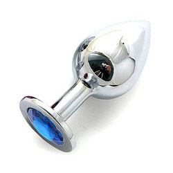 Анальная пробка BUTT PLUG  Large с голубым кристаллом - 9,5 см., Anal Jewelry Plug