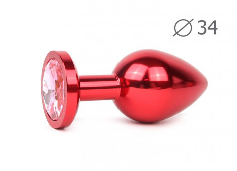 Коническая красная анальная втулка с розовым кристаллом - 8,2 см. , Anal Jewelry Plug