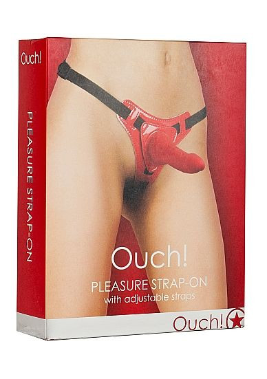 Красный страпон Pleasure Strap-On - 14,5 см., Shots Media BV