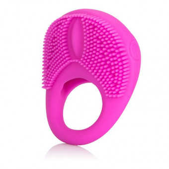Розовое эрекционное кольцо с щеточкой и вибрацией Silicone Intimacy Enhancer, California Exotic Novelties