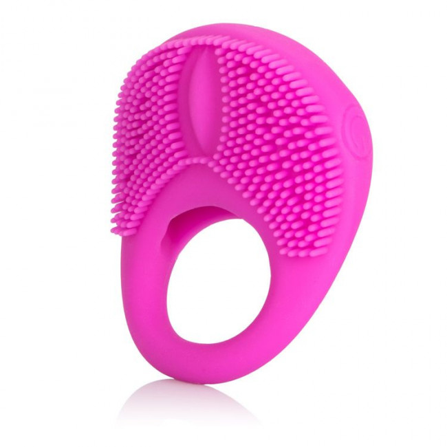 Розовое эрекционное кольцо с щеточкой и вибрацией Silicone Intimacy Enhancer, California Exotic Novelties