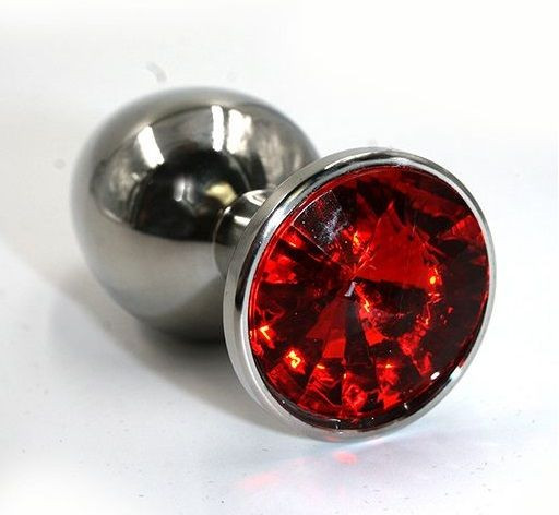 Серебристая алюминиевая анальная пробка с красным кристаллом - 8,4 см., Kanikule Серебристая алюминиевая анальная пробка с красным кристаллом - 8,4 см., Kanikule