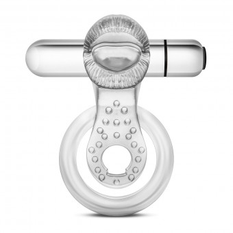 Прозрачное эрекционное кольцо с подхватом, вибропулей и язычком 10 Function Vibrating Tongue Ring, Blush Novelties