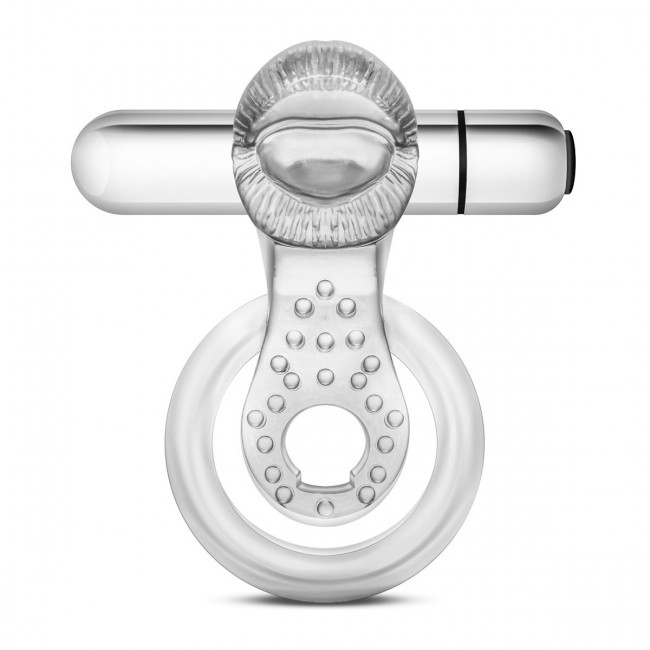 Прозрачное эрекционное кольцо с подхватом, вибропулей и язычком 10 Function Vibrating Tongue Ring, Blush Novelties