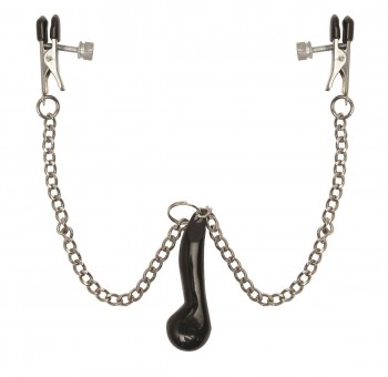 Клипсы для сосков, соединенные цепочкой с грузиком, Heavyweight Nipple Clamps, Pipedream