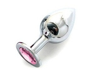 Анальная пробка BUTT PLUG  Large с розовым кристаллом - 9,5 см., Anal Jewelry Plug