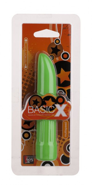 Классический зелёный вибратор BASICX MULTISPEED VIBRATOR GREEN 5INCH - 13 см., Dream Toys