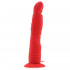 Красный женский страпон с вибрацией 8" Vibrating Silicone Ribbed Strap-on - 21,6 см., Pipedream