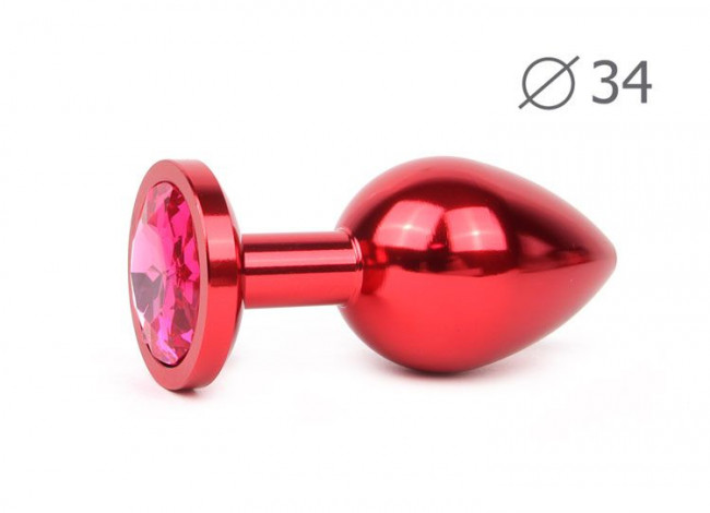 Коническая красная анальная втулка с малиновым кристаллом - 8,2 см. , Anal Jewelry Plug Коническая красная анальная втулка с малиновым кристаллом - 8,2 см. , Anal Jewelry Plug