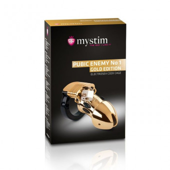 Золотистый пояс верности Pubic Enemy No1 Gold Edition для электростимуляции, MyStim