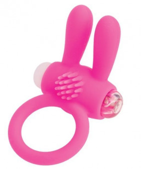 Розовое эрекционное виброкольцо A-toys с ушками, A-toys