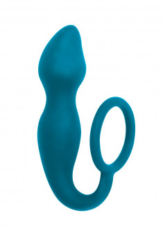 Бирюзовое эрекционное кольцо Sensation с анальным стимулятором , Lola toys